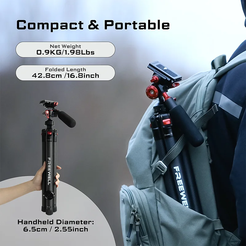 Freewell trípode de viaje portátil de 1,5 M, Bola de 360 °, soporte de fibra de carbono multifunción, carga máxima de 5KG, para cámara DSLR y teléfono inteligente