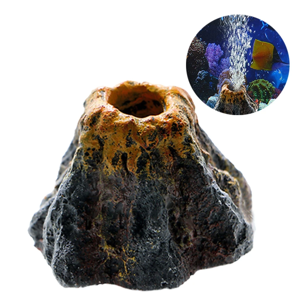 Acuario volcán burbuja piedra pecera decoración volcán paisaje rocalla puede instalar bomba de oxígeno adorno artesanal para el hogar