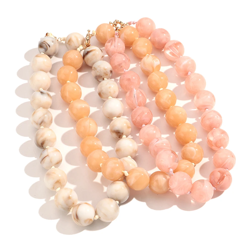 Gargantilla de cuentas redondas grandes Multicolor a la moda para mujer, collares de nudo hechos a mano con cuentas geométricas acrílicas, regalos de joyería