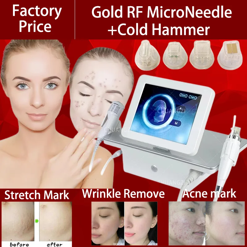 Máquina de microagujas RF dorada 2 en 1, dispositivo de reparación de la piel microcristalina, eliminación de arrugas, dispositivo de estiramiento de la piel para salón de belleza