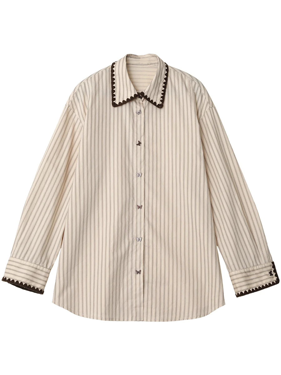 Camisa de Moda CHIC VEN para Mujer, Blusa Holgada a Rayas de Manga Larga, con Botones de Mariposa, de Algodón, para Otoño e Invierno 2026