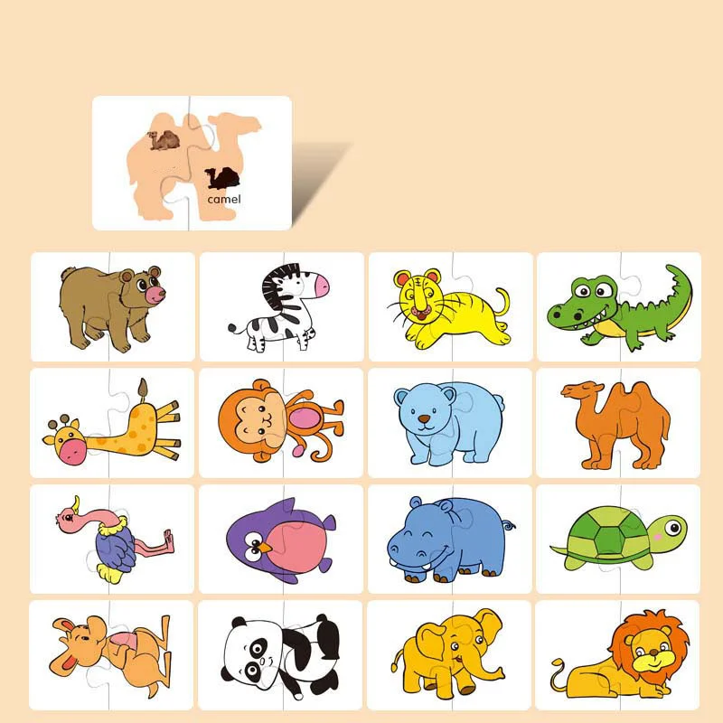 16 Uds. Tarjetas de rompecabezas Montessori para niños, juguetes para niños, juego a juego, juguetes educativos con forma de dibujos animados, regalo de entrenamiento cognitivo