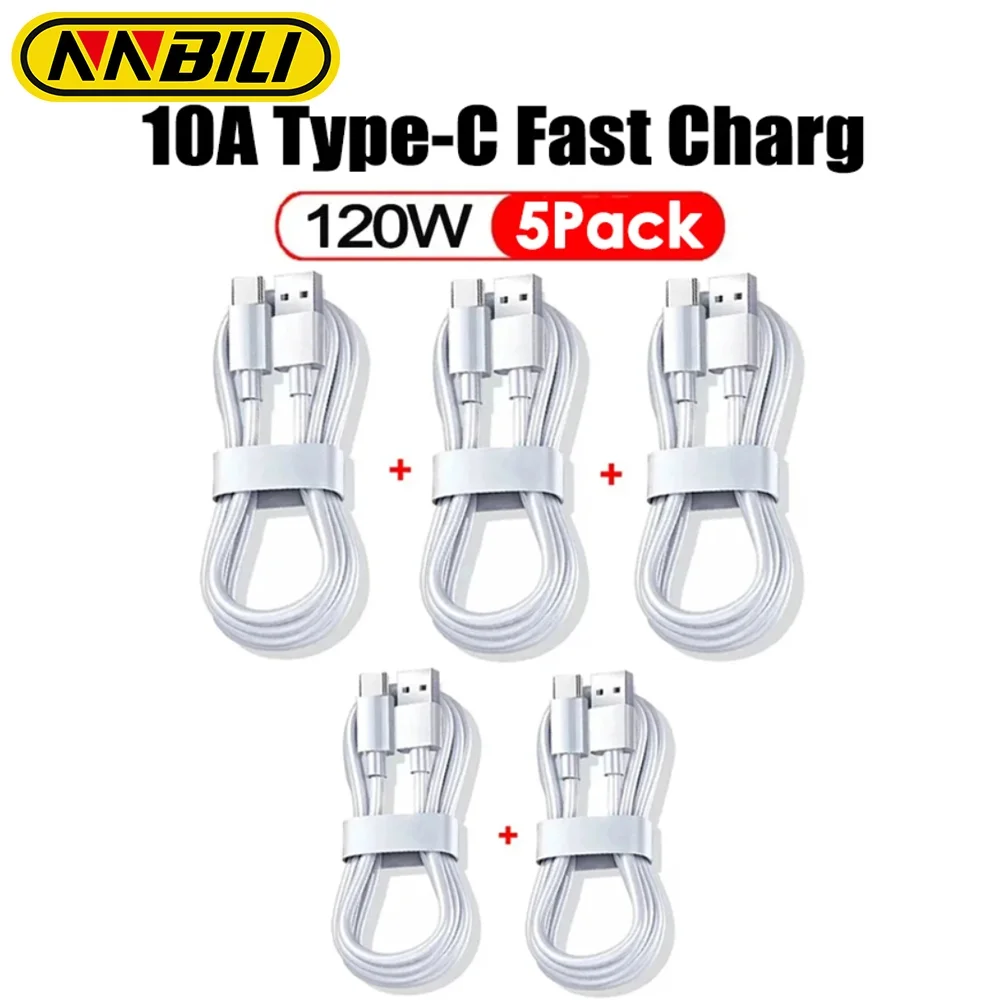 NNBILI 5 uds tipo C Cable de datos de carga súper rápida 120W Cable de cargador rápido para Samsung Xiaomi Huawei USB C Cable de datos de teléfono móvil