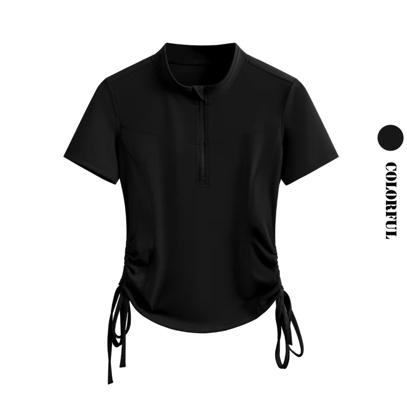 Camisetas de Yoga DRUR para mujer, camisetas deportivas de manga corta con cremallera, camiseta transpirable para Fitness, ropa de gimnasio para mujer, Top para correr, ropa de Yogawear 2025
