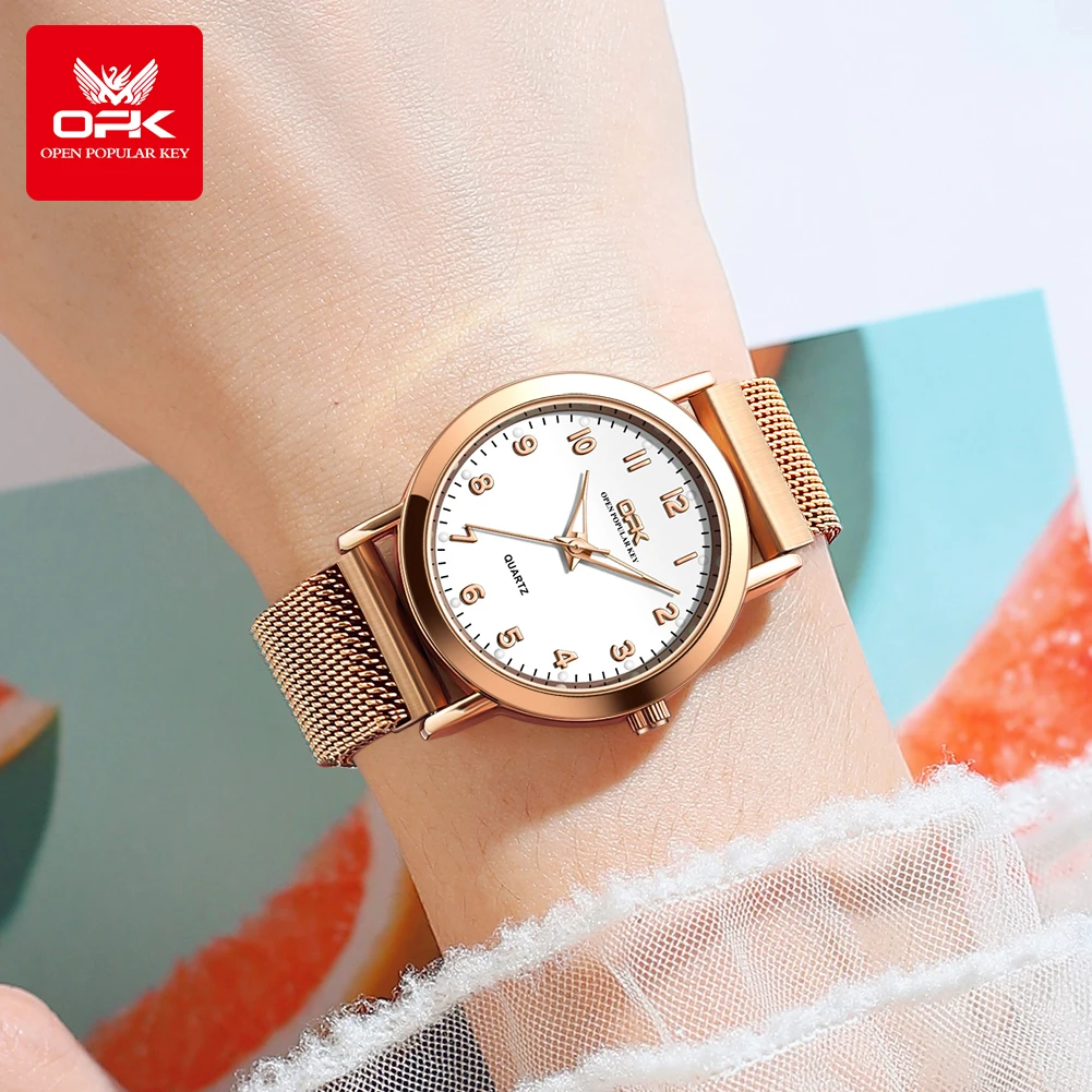 OPK 8115 relojes de mujer Reloj de pulsera original de moda Simple para mujer correa de malla de acero inoxidable Reloj luminoso resistente al agua