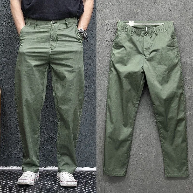 Nuevos pantalones clásicos de algodón puro de pierna recta para primavera/otoño, pantalones deportivos informales holgados de alta calidad para hombre, tallas 28-36