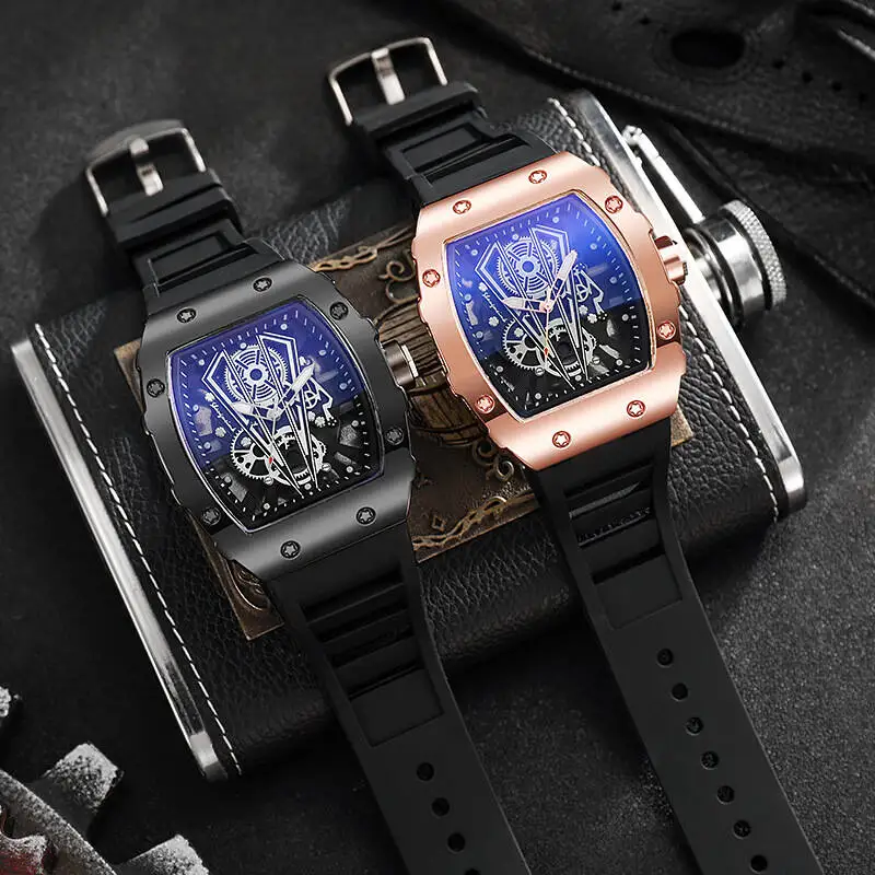 1/2 Uds. Reloj de cuarzo de lujo con esfera grande para Hombre, correa de silicona informal, relojes deportivos para Hombre (sin caja)
