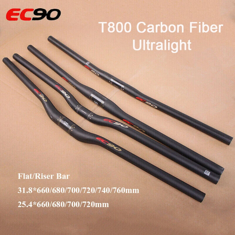 Manillar de bicicleta de fibra de carbono EC90, ultraligero, 25,4/31,8mm, MTB, 660/680/700/720/740/760mm, barra plana/elevadora, pieza de bicicleta