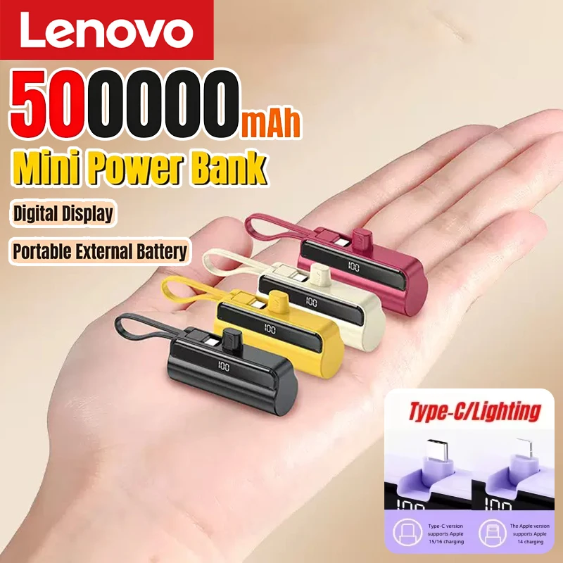 Batería Externa Portátil Lenovo de 500000 mAh, Carga Rápida, Alta Capacidad, para iPhone, Huawei, Samsung