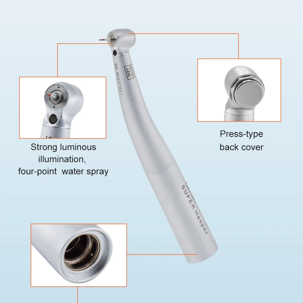 DEASIN Dental Pieza de mano de alta velocidad para niños, cabezal mini 9000L, fibra óptica LED, 4 chorros, fresas de vástago corto para niños