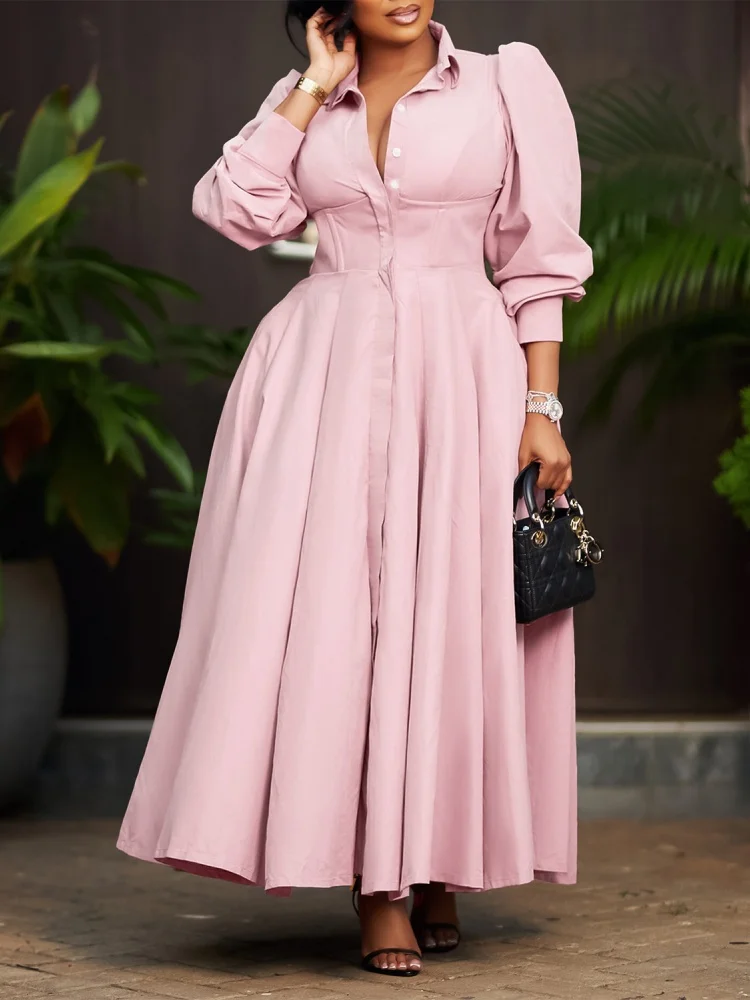 Vestido Wmstar para mujer, vestidos informales de manga larga con botones, ropa de calle a la moda, columpio grande, nueva ropa de primavera, venta al por mayor, triangulación de envíos