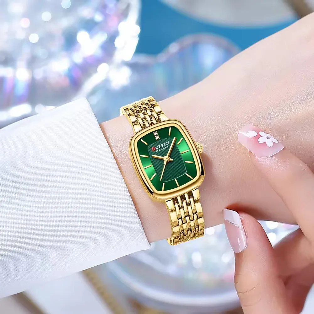 Reloj de cuarzo CURRN 9093 para mujer, reloj de pulsera con tira de acero plateada y dorada Simple con diamantes de ocio a la moda para mujer, reloj de regalo