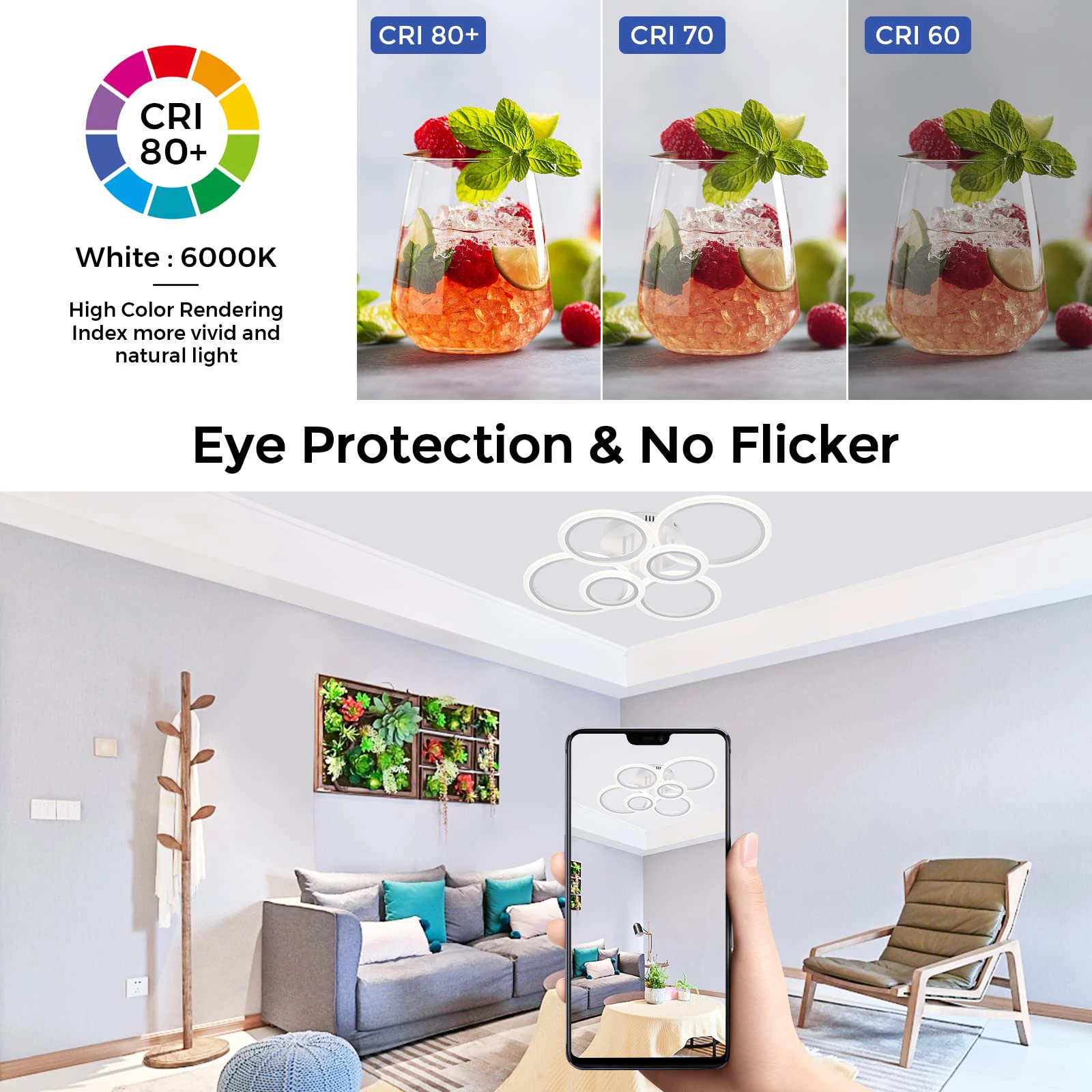 Lámpara de Techo LED Moderna, Iluminación para el Hogar, Lámpara de Techo de Anillo, Iluminación para Sala de Estar y Dormitorio, Lámpara Colgante de Techo