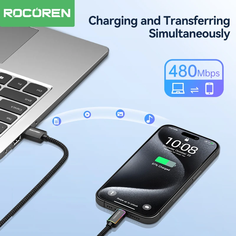 Rocoren 3A USB tipo C Cable Fsat carga QC 3,0 Cable de fecha para Samsung S23 Cable cargador de carga Ultra rápida para Huawei Xiaomi