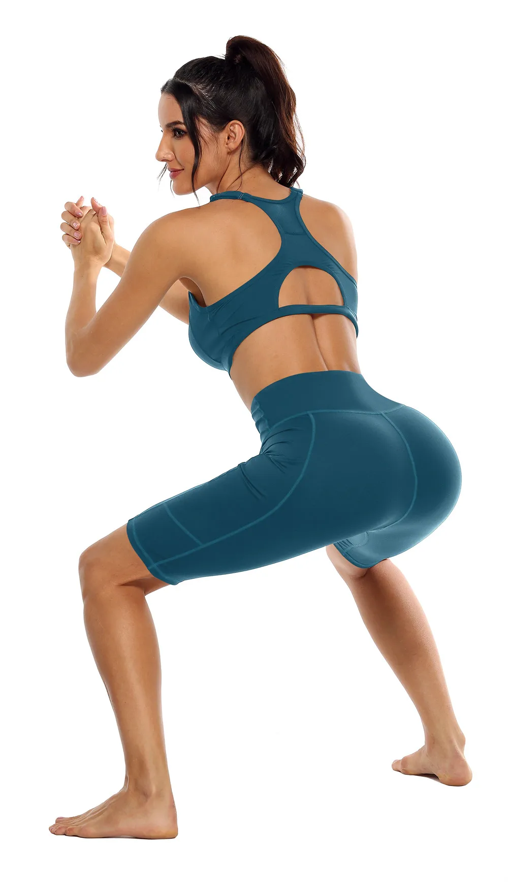 Anfilia Pantalones cortos de yoga para mujer, pantalones cortos deportivos para correr, cintura alta con bolsillos laterales, pantalones cortos de entrenamiento