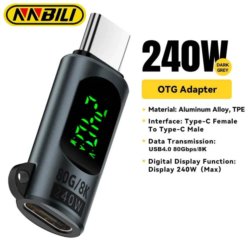 NNBILI-Adaptador USB C de 240W, conector tipo C a USBC 4,0, OTG, adaptador de datos de pantalla Digital para iPhone 15 16 Macbook Pro Air Samsung