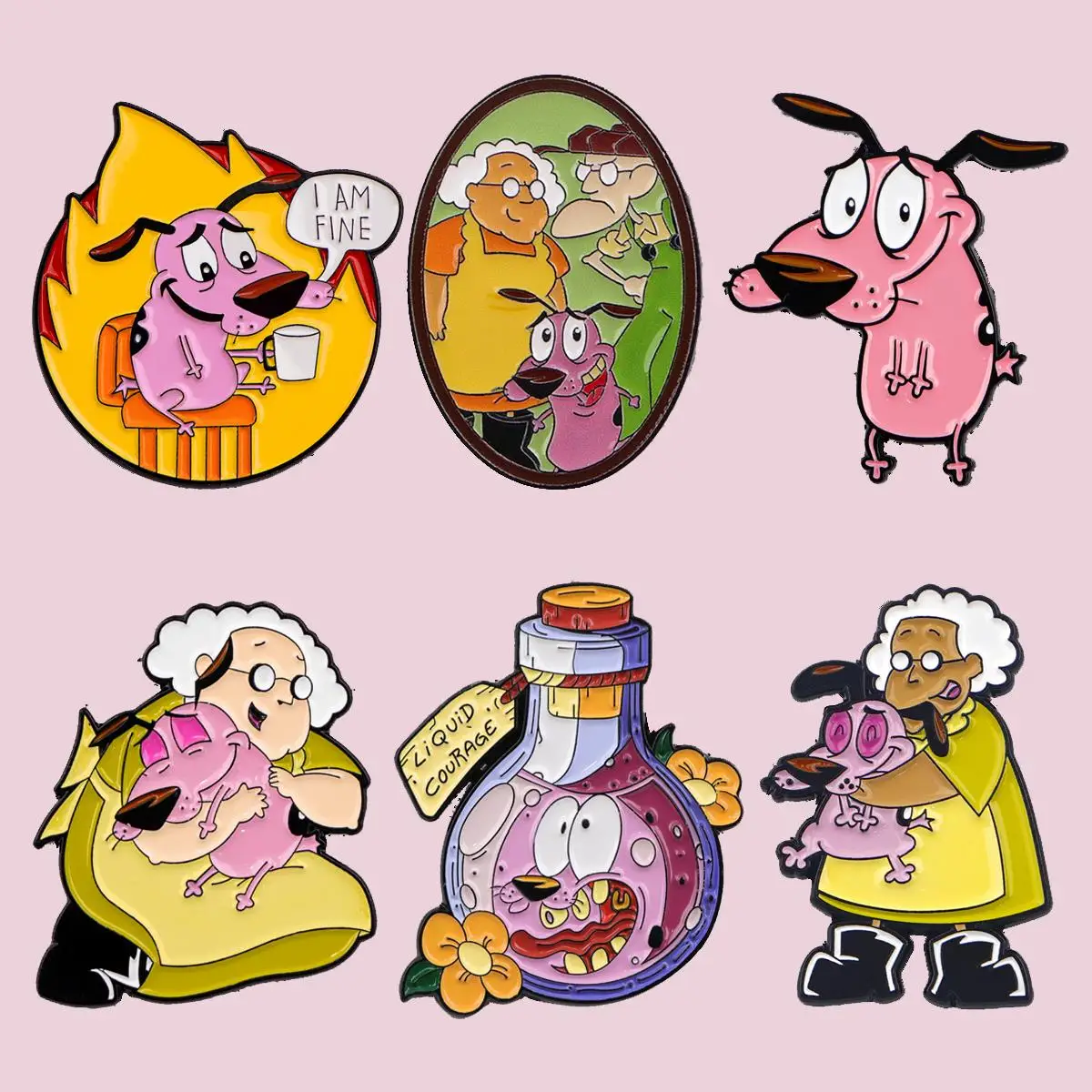 Mezcla de 6 unidades/juego de broches de alfileres esmaltados de perro rosa Jocular para alfileres de solapa insignia en mochila accesorios de ropa regalos de joyería de moda
