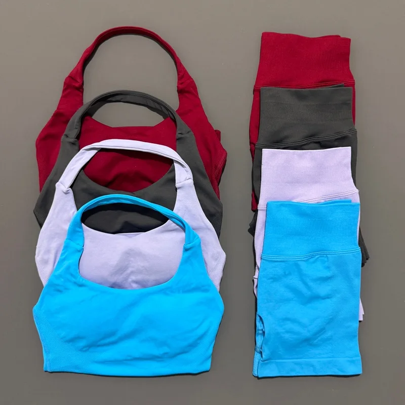 Conjunto deportivo Histello de 2 piezas para mujer, cuello Halter, a prueba de golpes, palangre, Top con tiras, pantalones cortos de entrenamiento, conjuntos de ropa deportiva, traje de gimnasio