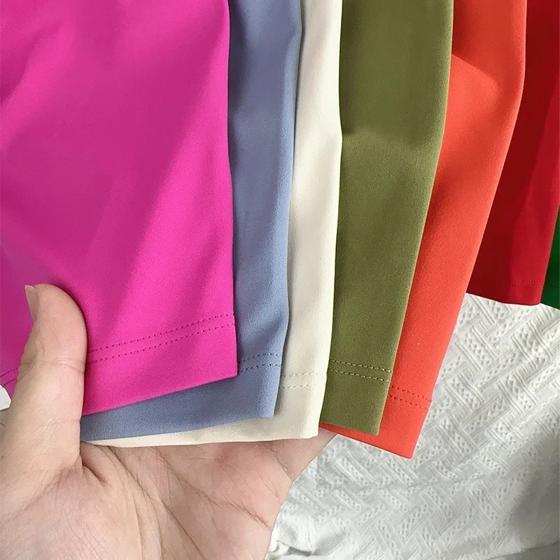 Pantalones cortos de Yoga sin costuras de cintura alta de Color sólido, mallas deportivas transpirables de secado rápido para ciclismo, pantalones cortos deportivos para correr