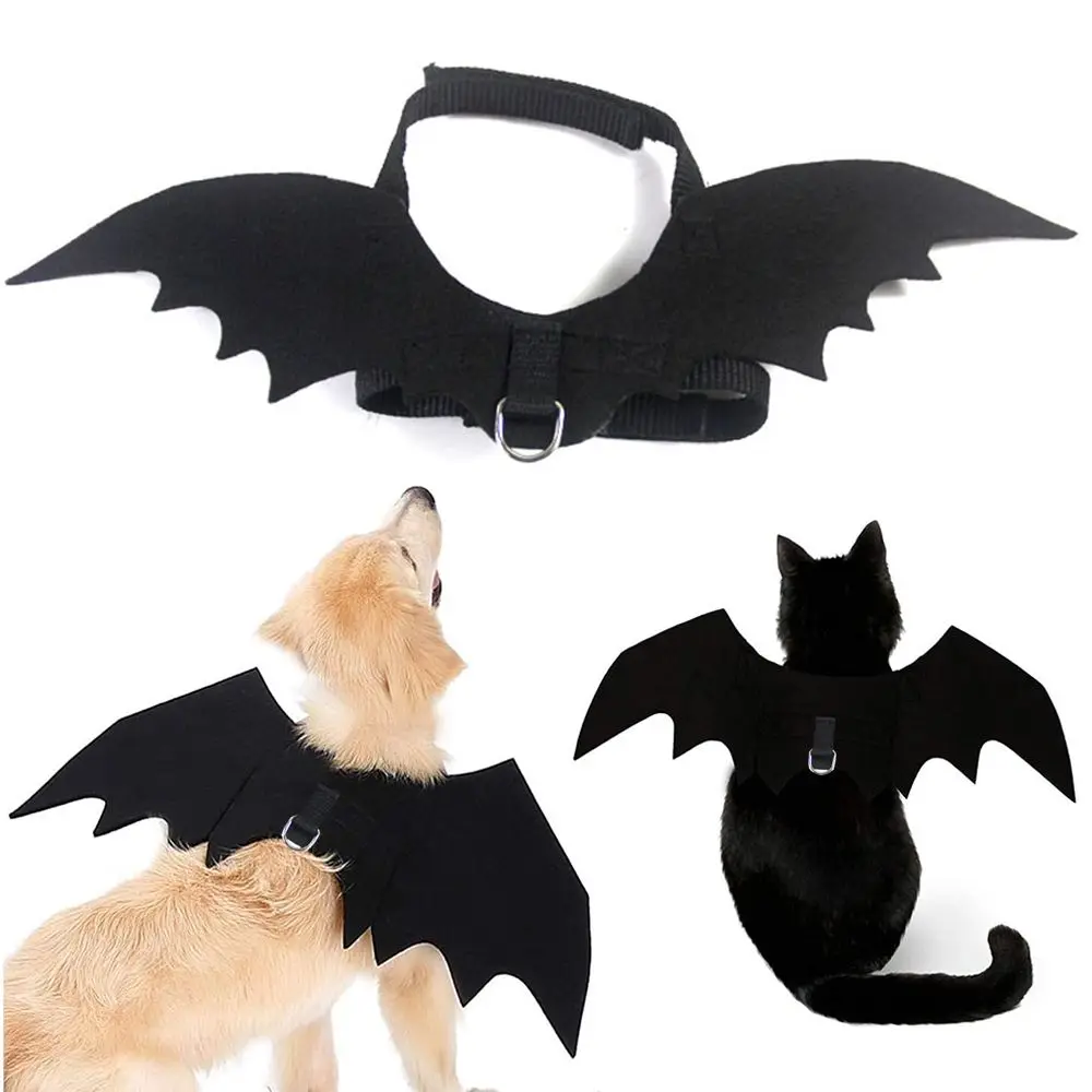 Disfraz de alas de murciélago para mascotas, vestido de fiesta de Halloween para perros y gatos, ropa divertida y fresca para cachorros y gatitos, accesorio de Cosplay con agujero de fijación de cuerda de tracción