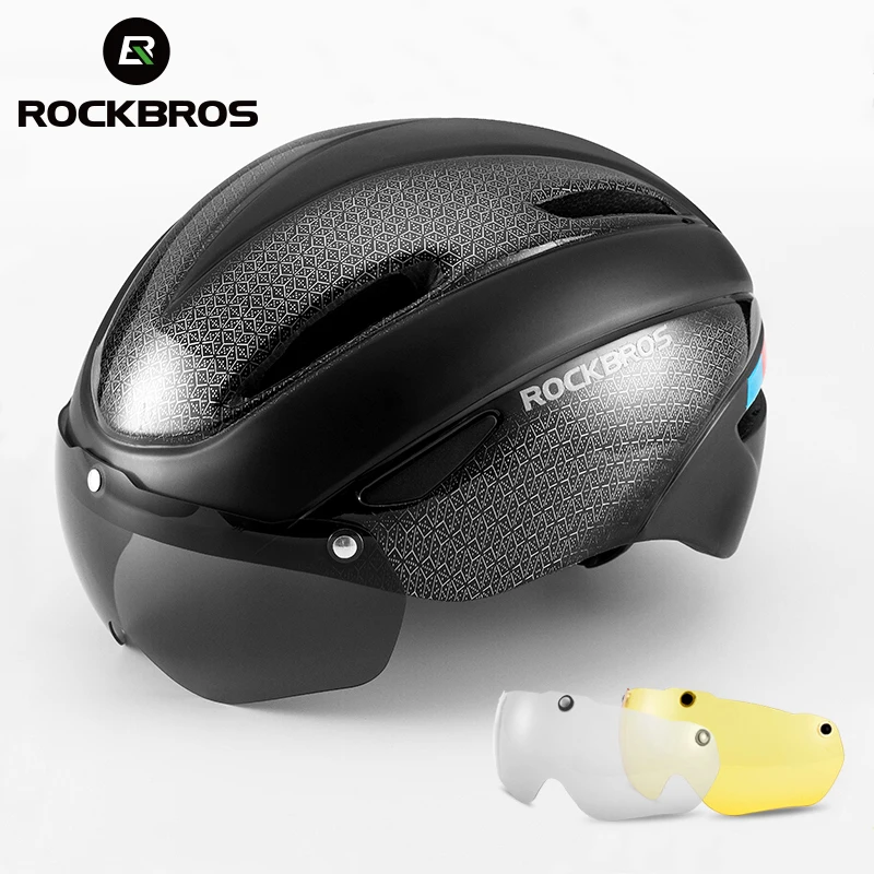 ROCKBROS-casco de bicicleta Aero para hombre y mujer, casco de ciclismo moldeado integralmente, gafas, lentes, equipo de Ciclismo de Carretera MTB