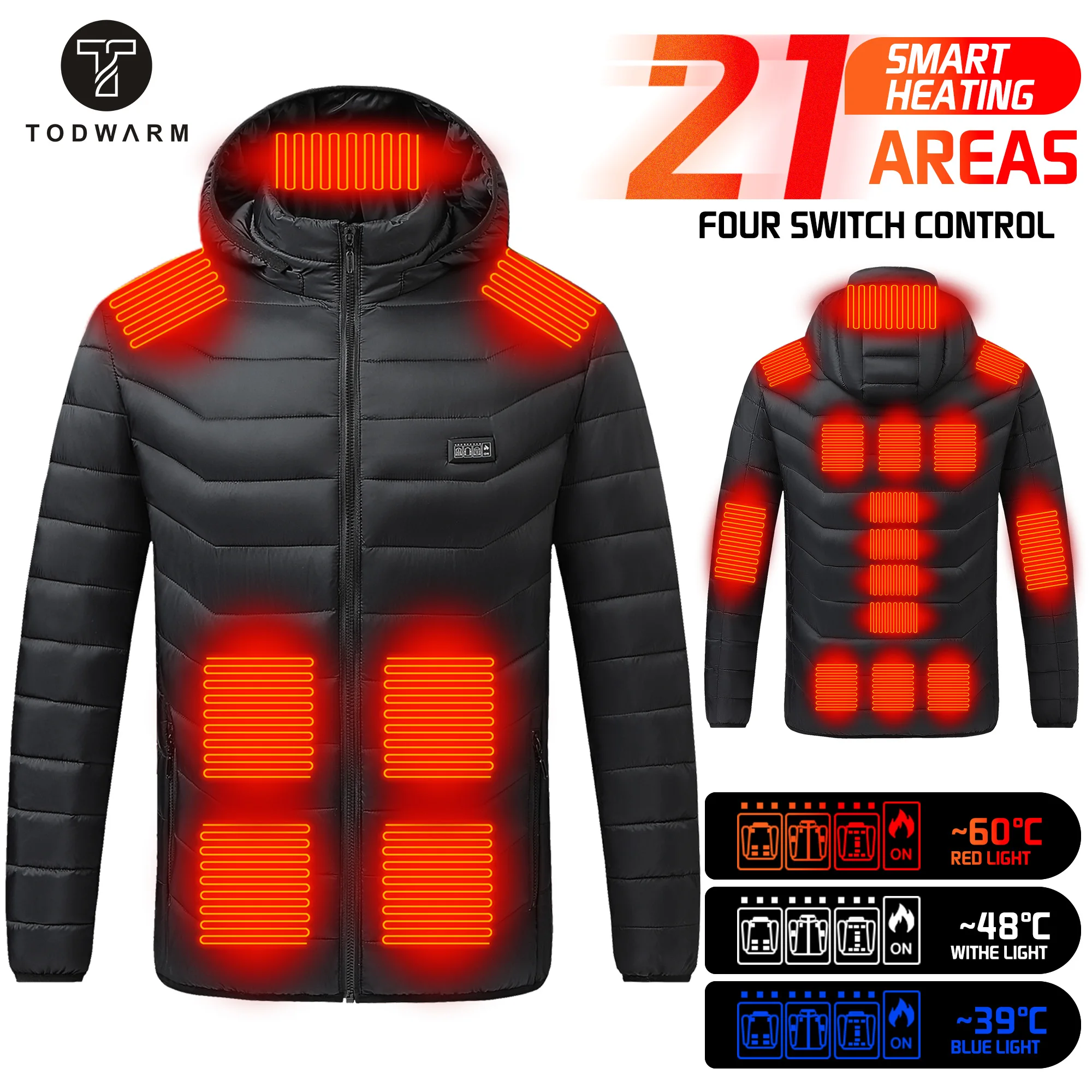 TODWARM Chaqueta calefactable de 26 áreas, chaqueta de invierno para motocicleta para hombre y mujer, chaqueta con calefacción eléctrica USB, chaleco calefactable, tela térmica para Moto