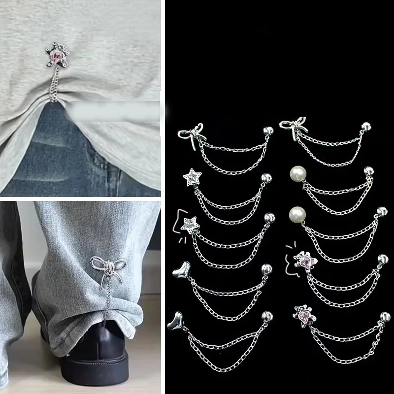 Broche magnético de cadena para cintura, con perlas, lazo y estrella, pin para dobladillo de camiseta, cierre para puños de pantalón, accesorios decorativos para ropa diaria de mujer