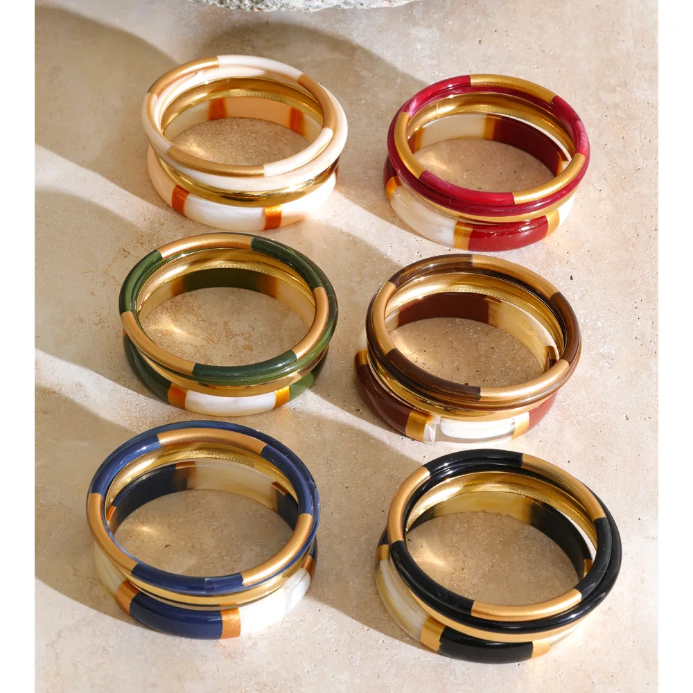 Yhpup 65mm 1 Juego de Pulseras Redondas de Acero Inoxidable y Resina, Multicolor, Joyería de Moda para Otoño e Invierno, Resistente al Agua