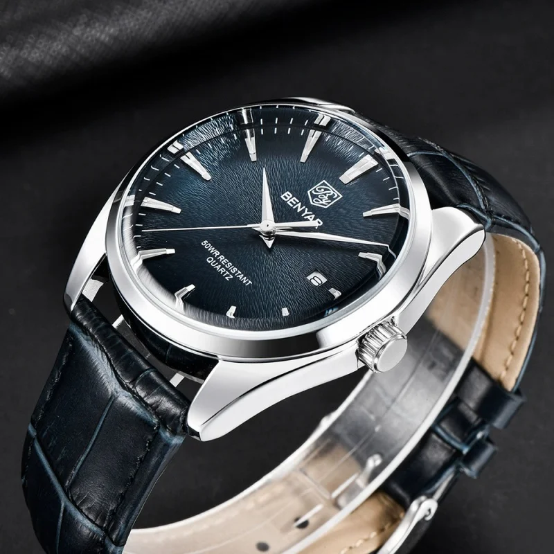 Benyar 5163 relojes de pulsera militares de lujo de la mejor marca relojes de cuarzo de cuero Reloj Simple resistente al agua para Hombre Reloj para Hombre