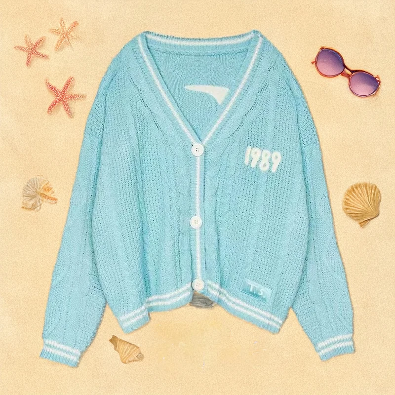 1989 Cárdigan TS Seagulls acogedor punto grueso de gran tamaño con botones suéter chaqueta mujeres adolescentes Taylor versión T.S.