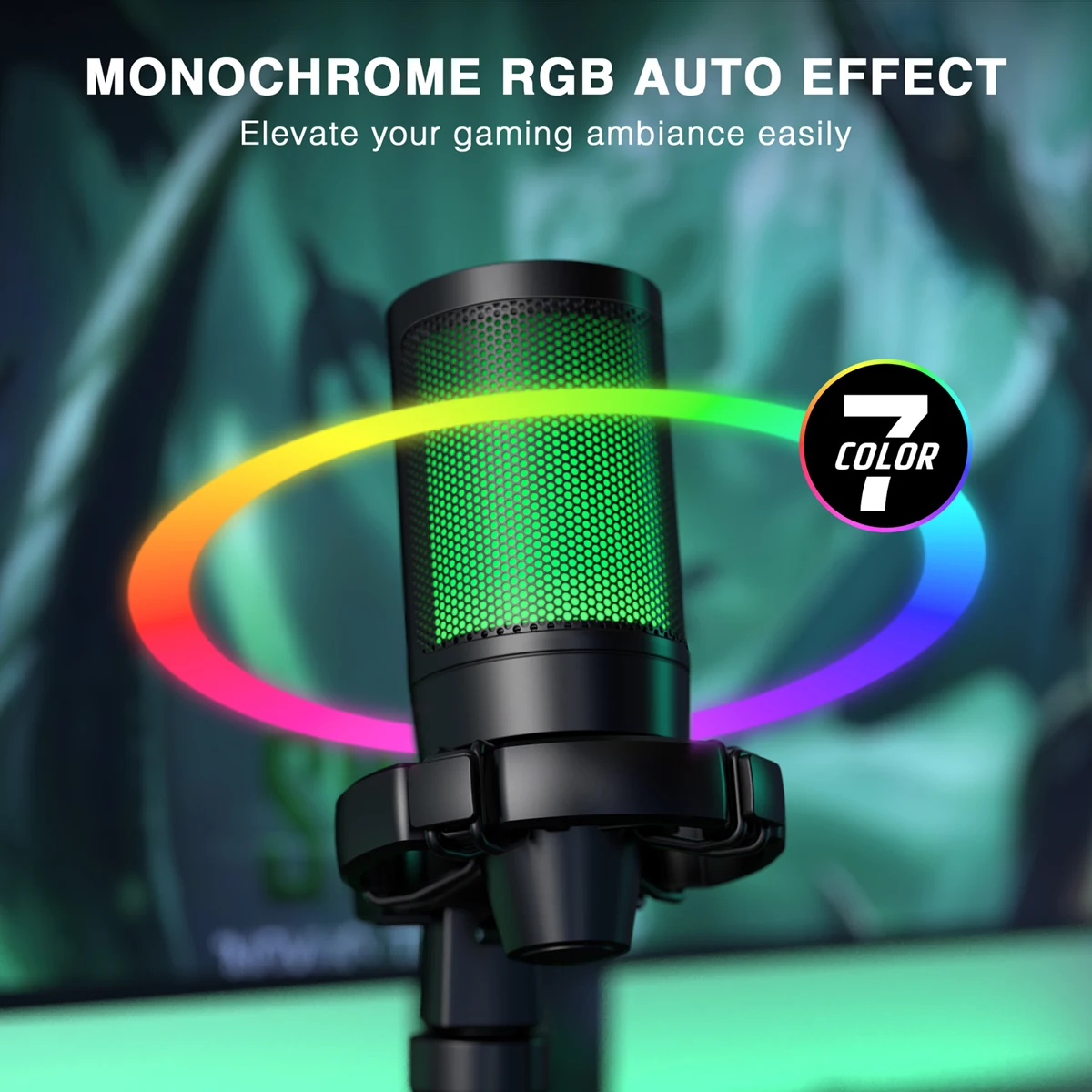 AmpliGame by FIFINE RGB micrófono para juegos USB con sonido táctil, micrófono condensador con trípode para PC, PS4/5, portátil Streaming-A2