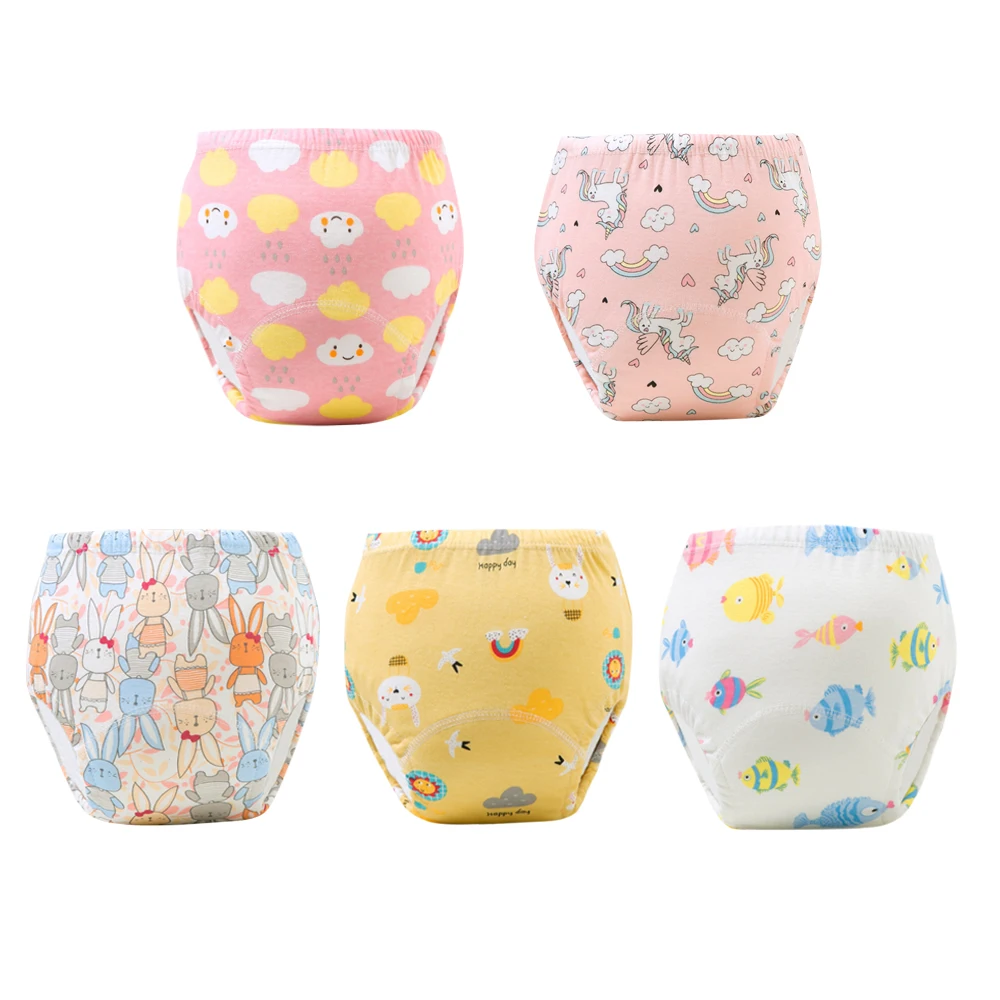 Paquete de 5 Pañales de Entrenamiento de Algodón para Bebé, Pañales de Tela Reutilizables Impermeables, Ropa Interior de Entrenamiento para Ir al Baño, Pañales para Niños Pequeños