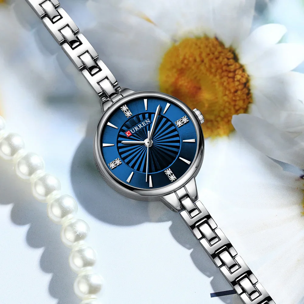 Reloj CURREN 9097 de cuarzo informal para mujer, elegante diseño Simple, resistente al agua, correa de acero inoxidable, reloj de pulsera de negocios a la moda para mujer