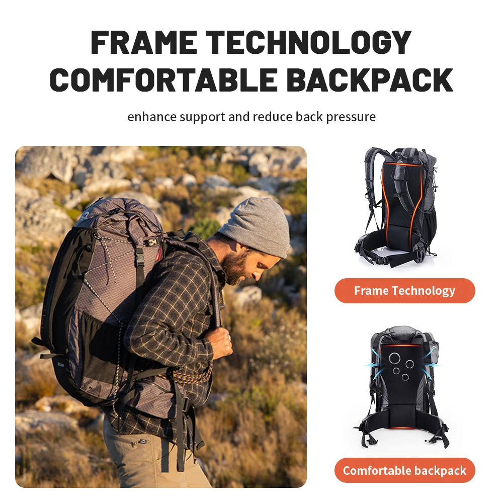 Mochila Naturehike para senderismo, bolsa para deportes al aire libre, mochila de diseño ergonómico de gran capacidad de 60 + 5L, mochila impermeable para viajes y acampada