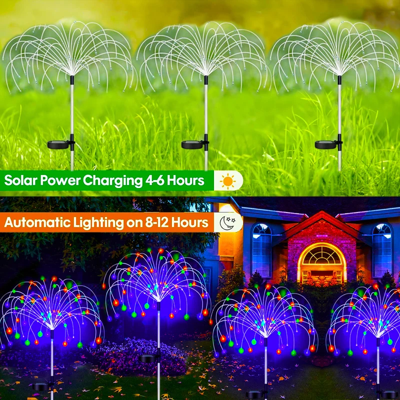 Lámpara LED Solar de fuegos artificiales para decoración de jardín al aire libre, luces de hadas impermeables para camino, Patio de Navidad, balcón, Patio, luz Solar para césped