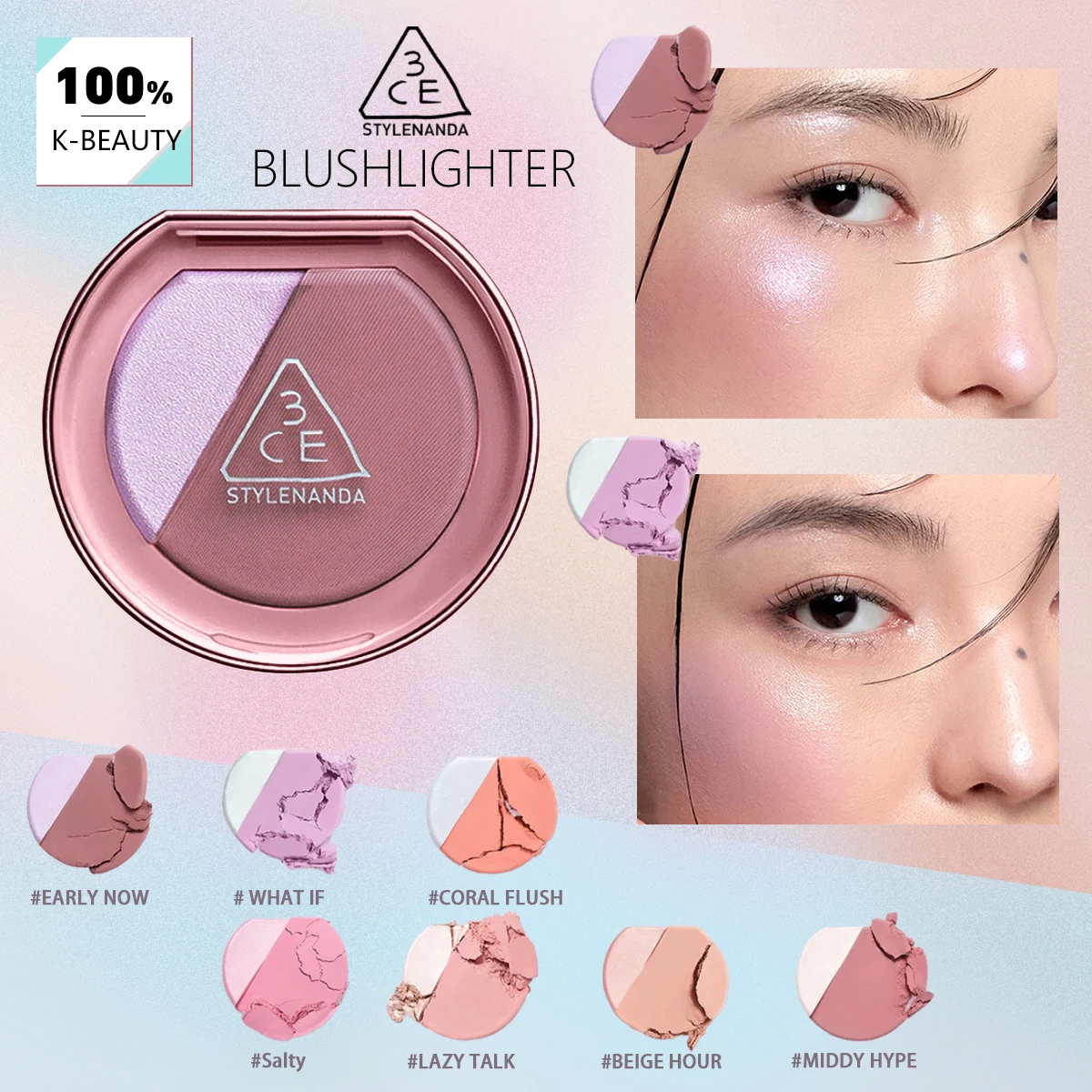 3CE BLUSHLIGHTER, Acabado Suave y con Mínima Residencia, Acabado Humedo y Dimensional, Maquillaje de Lujo, Escultura Facial, Cosmético Coreano, Maquillaje Coreano