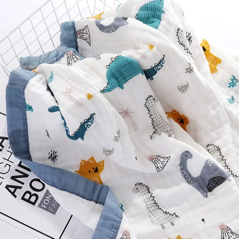 Mantas para bebé de 6 capas, 100% de gasa de algodón, envoltura infantil transpirable, mantas suaves y absorbentes para recién nacidos, Toalla de baño para bebé de dibujos animados