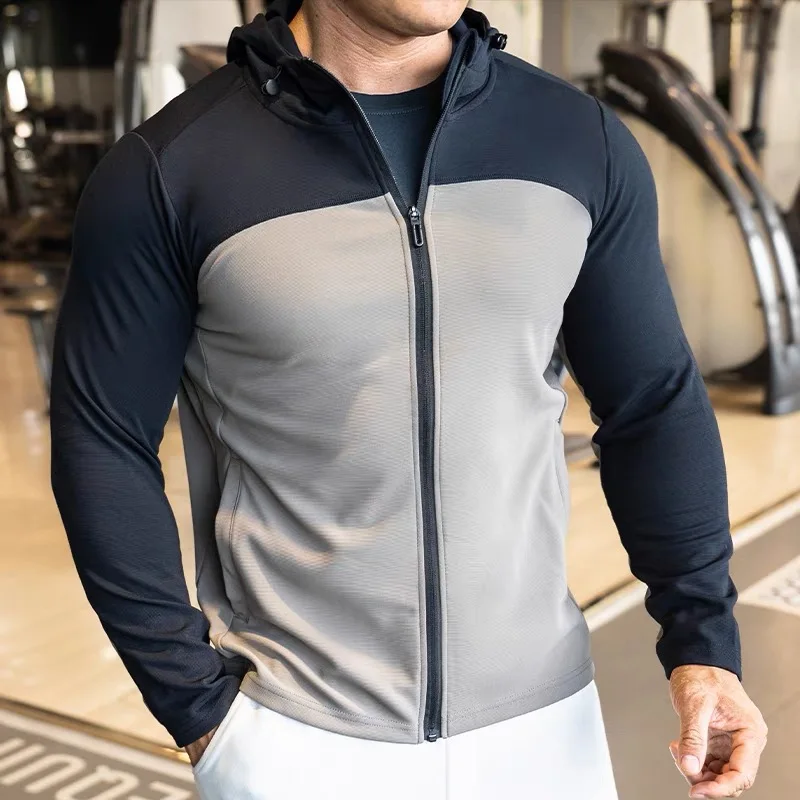 Otoño Invierno chaqueta con capucha para correr hombres deporte chaqueta ajustada fitness gimnasio al aire libre abrigo impermeable de secado rápido ciclismo ropa deportiva masculina
