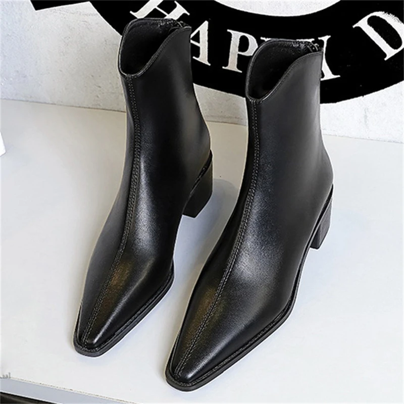 BIGTREE estilo callejero diseñador Vintage puntiagudos cremallera Mujer botines Otoño Invierno moda zapatos de tacón cuadrado Botas Mujer