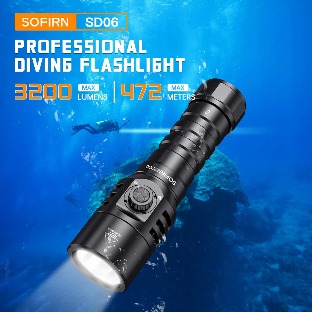 Linterna de Buceo SOFIRN SD06 SFT70 3200lm Recargable, Linterna LED Subacuática Profunda para Buceo, Potente Abajo de 100M
