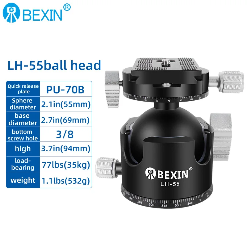 Centro de gravedad bajo, cabeza de bola para trípode de 55mm ~ 28mm, doble muesca en U, ajuste de amortiguación de perfil ultrabajo, cabezal de bola CNC de alta resistencia