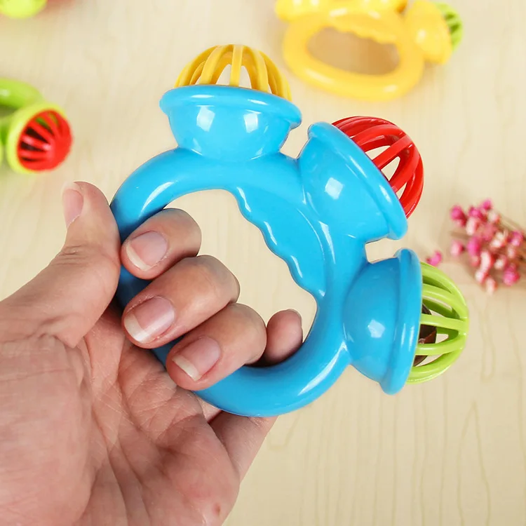 Sonajero cómodo para niños de 0 a 3 años, juguetes de bola de agarre manual con tres cabezas, sonajero, campana de mano educativa temprana, juguetes para bebés