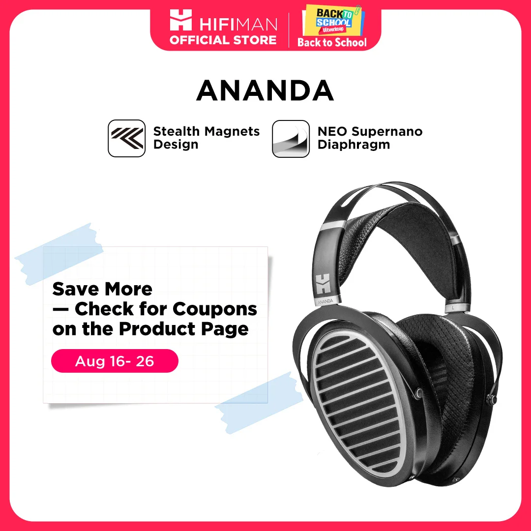 HIFIMAN Ananda Stealth Magnet Auriculares Hi-Fi magnéticos planos de tamaño completo con espalda abierta y sobre la oreja