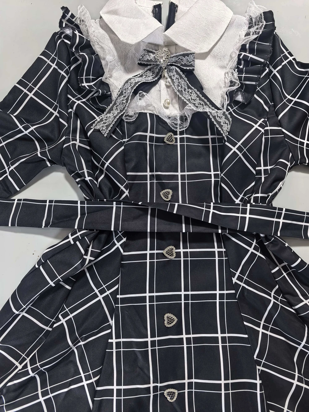 Vestido Lolita Kawaii para Mujer, con Encaje, Parches a Cuadros, Estilo Hada Grunge, con Volantes, Manga Larga, Estética Y2K