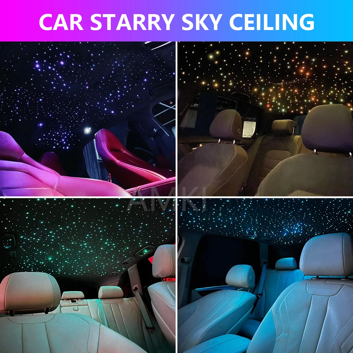 Luz LED de Ambiente para Interior de Coche, 16W RGBW, Efecto de Cielo Estrellado, Control de Música, Fibra Óptica