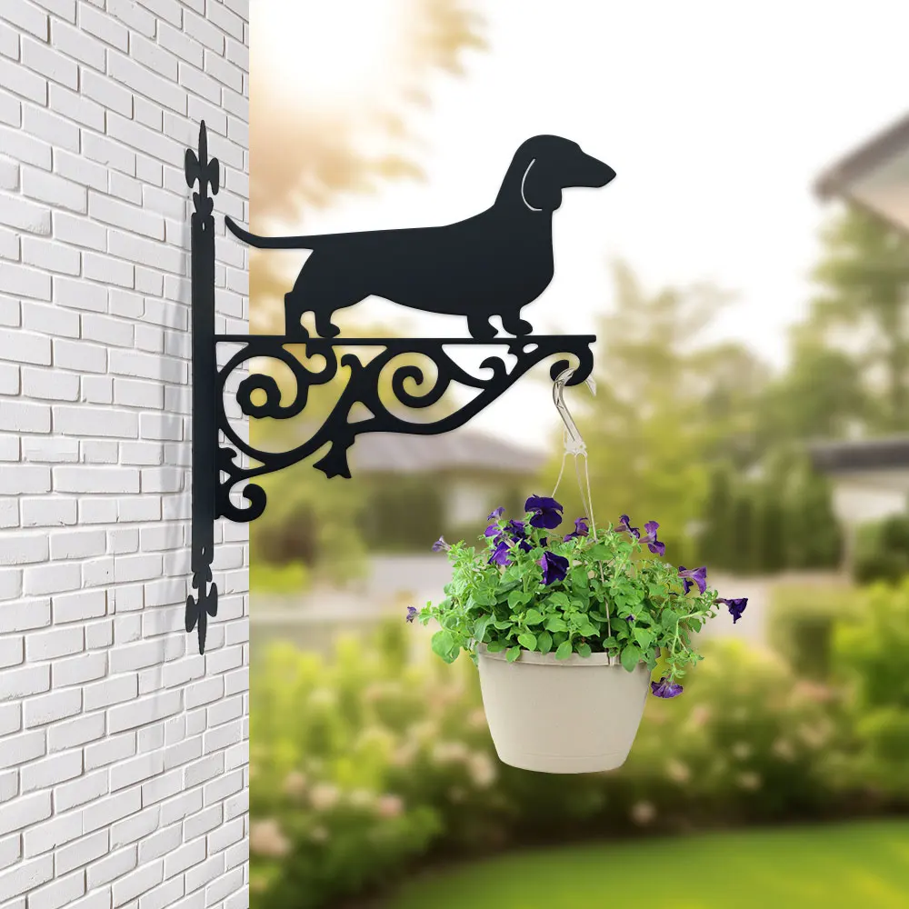 Soporte con silueta de dachshund elegante DDPNKL. Coloca plantas o decoración con un encanto canino. 25 cm de alto, se adapta a cualquier pared.