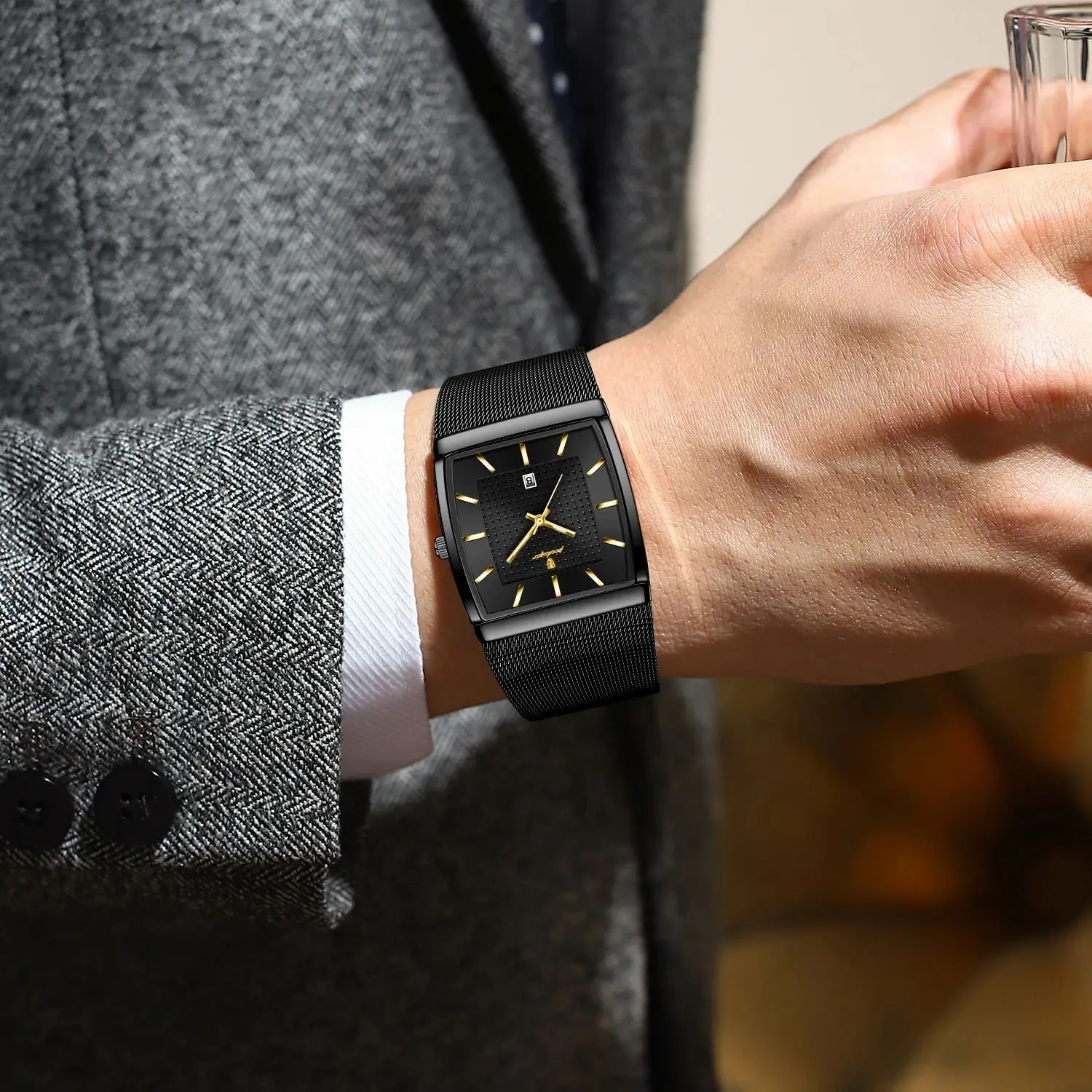 POEDAGAR, reloj de pulsera de lujo para hombre, resistente al agua, luminoso, malla de acero inoxidable, fecha, reloj para hombre, relojes de cuarzo de negocios a la moda para hombre