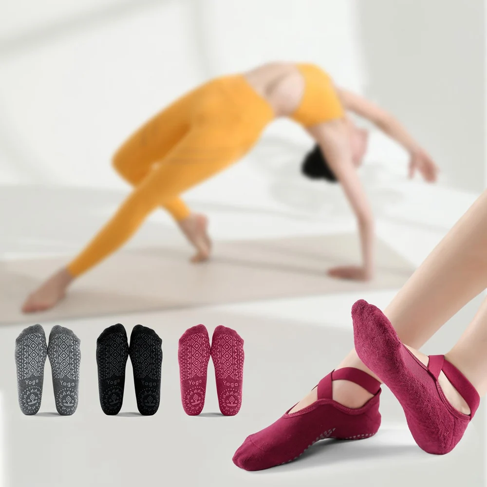 3 pares de calcetines de Yoga para mujer, calcetines antideslizantes de silicona para Ballet y Pilates, calcetines deportivos de baile transpirables con espalda descubierta de algodón para mujer