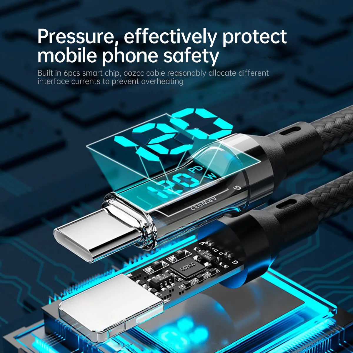OOZCC Cable de pantalla LCD de vatios, transferencia de datos de cable USB tipo C de carga súper rápida máxima de 120 W, USB A a Lightning para IPhone14 Pro