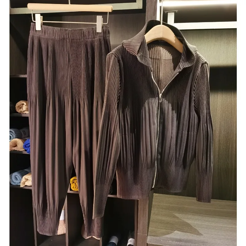 Conjunto de Chaqueta Plisada Miyake 2026 para Mujer, Chaqueta con Capucha Informal y Versátil, Pantalones Harlan Elásticos, Conjunto de 2 Piezas para el Día a Día